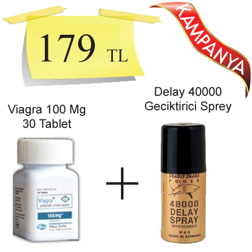 Viagra 100 mg 30 Tablet + Delay 48000 Geciktirici Sprey