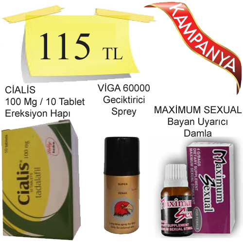 Cialis New 100 mg 10 Tablet + Maximum Damla Bayan Uyarıcı + Viga 60000 Geciktirici Sprey