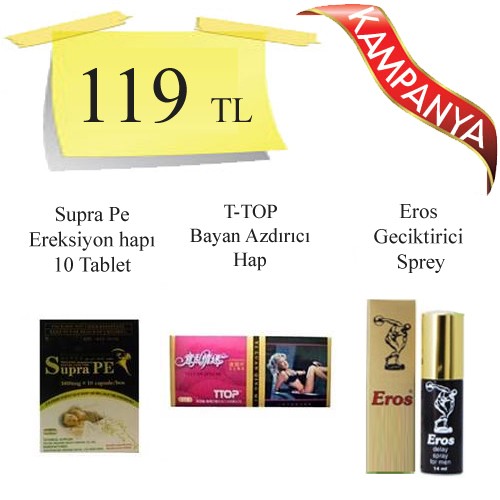 Supra Pe Cinsel İstek Artırıcı Ereksiyon Hapı + T Top Kadın Viagrası + Eros Geciktirici Sprey