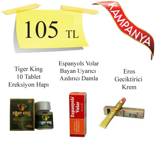 Tiger King Bitkisel Viagra + Espanyols Volar Bayan Azdırıcı Damla + Eros Geciktirici Krem