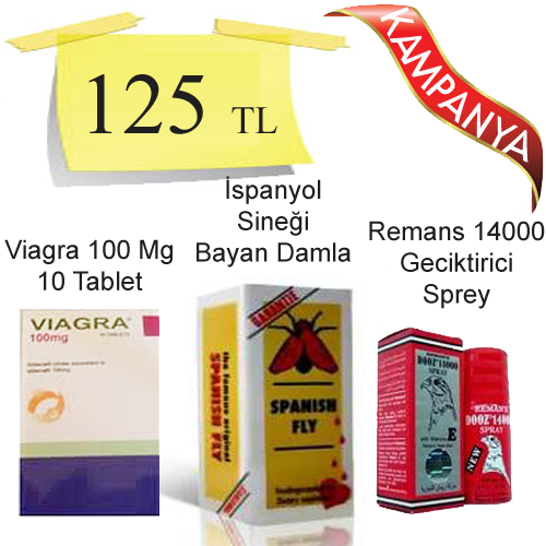 Viagra 100 mg 10 Tablet + İspanyol Sineği Bayan Azdırıcı Damla + Remans 14000 Geciktirici Sprey