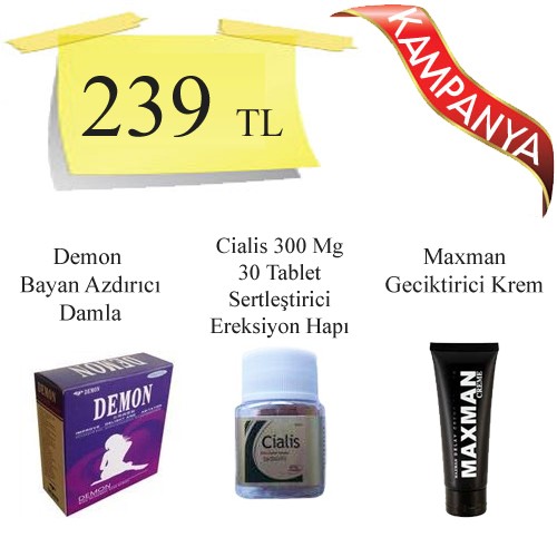 Cialis 300 mg 30 Tablet + Demon Bayan Azdırıcı Damla + Maxman Geciktirici Krem
