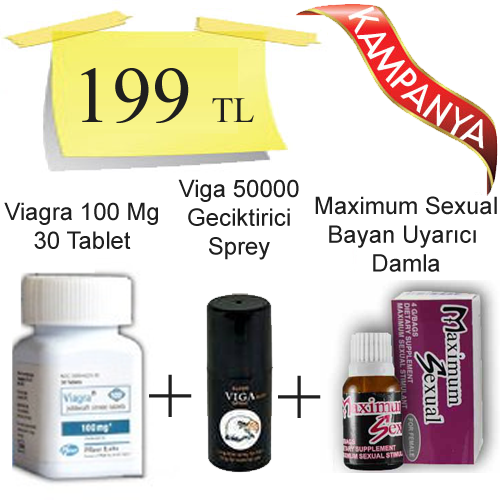 Viagra 100 mg 30 Tablet + Maximum Bayan Azdırıcı Damla + Viga 50000 Geciktirici Sprey