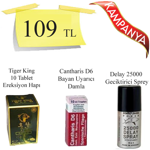 Tiger King Bitkisel Viagra 10 Tablet + Cantharis d6 Bayan Azdırıcı Damla + Delay 25000 Geciktirici Sprey